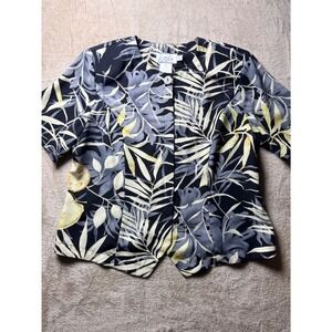 Cathy Che Vintage Tropical‎ Palm Leaf Print Short Sleeve Blouse Black Yellow 12P